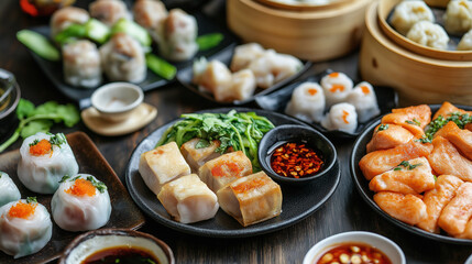 Varied Dim Sum Plates, Chinese Cuisine