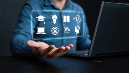 Creativity ideas, AI Artificial Intelligence, Education technology concept, Businesswomen Show AI light bulb icon, Training to develop new skills and knowledge. AI-enhanced learning, Generate Business