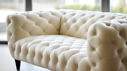 Obraz premium Luxurious Cream Leather Upholstery with Button-Tufted Pattern - Closeup Texture Background