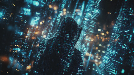 Hackers are planning to hack and attack Zeroday networks and cyber security systems in Smart digital city with Data center on cloud cyber security and Blue Binary Data Software Programming Code