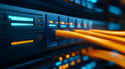 Conexión de grandes servidores de bases de datos con internet por cable de fibra óptica cable lan