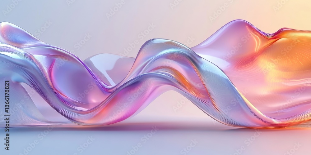 Aufkleber 3d glass abstract curved futuristic wave. colorful white iridescent ribbon shape. modern flowing flu