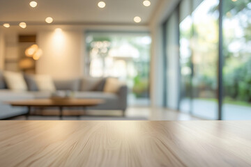 Blurred living room interior background, blurry sofa and table