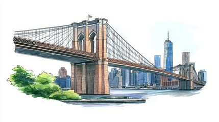 Fototapeta premium Isolated illustration highlights the grace of the Brooklyn Bridge.