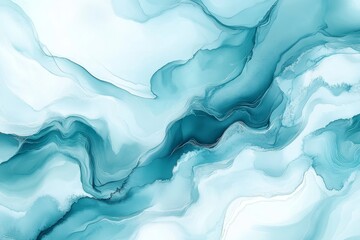 Obraz premium Pastel cyan mint liquid marble watercolor background with gold lines and brush stains. Teal turquoise marbled alcohol ink drawing effect. illustration backdrop, watercolour wedding