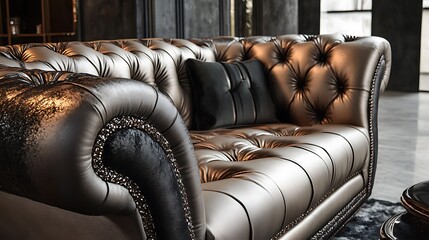 Obraz premium Luxurious Cream Leather Upholstery with Button-Tufted Pattern - Closeup Texture Background