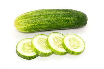 Cucumber and cucumbers slice in white background, Cucumber slie with water drop