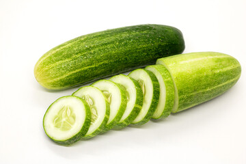 Cucumber with cucumbers slice in isolated background, Cucumber slie with water drop