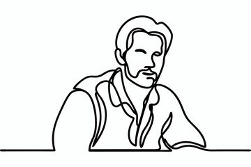 Elegant Line Art Portrait of a Handsome Man in Black and White Style for Modern Design Projects