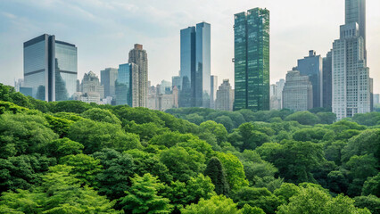 Fototapeta premium Downtown cityscapes of Los Angeles and Chicago with skyscrapers, buildings, parks, and urban views