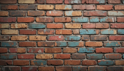 Fototapeta premium colored grunge brick wall, abstract background texture with old and weathered brics, vintage style pattern.