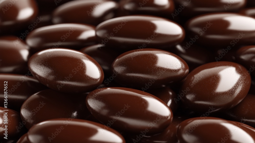 Aufkleber macro shot of smooth chocolate-covered almonds in a shiny, glossy finish. ideal for concepts like in