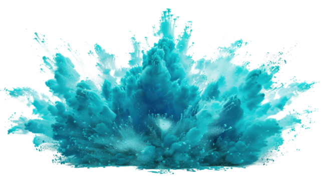 Bright blue color explosion creating a spectacular cloud on transparent background