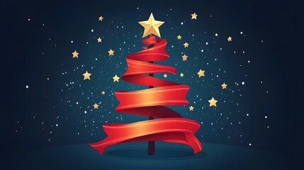 Elegant Modern Christmas Card Design with Tree Made from Ribbon for Holiday Greeting