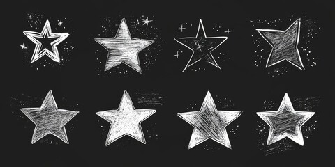 Obraz premium Grunge charcoal scrawl hand drawn stars, rough doodle shapes. Freehand crayon pencil starry elements. illustration, scribble icon for poster, collage, banner