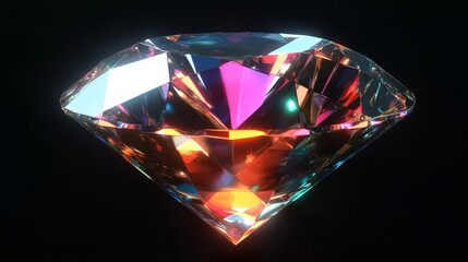 Abstract 3D Render of Glimmering Diamonds on a Dark Black Background with Shimmering Reflections