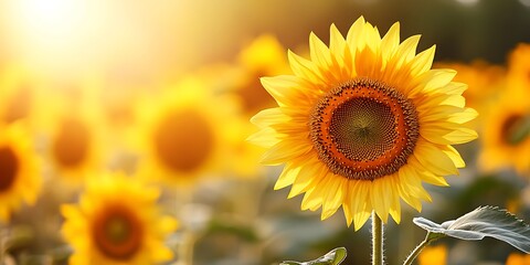 Obraz premium Sunflowers Field Golden Hour.