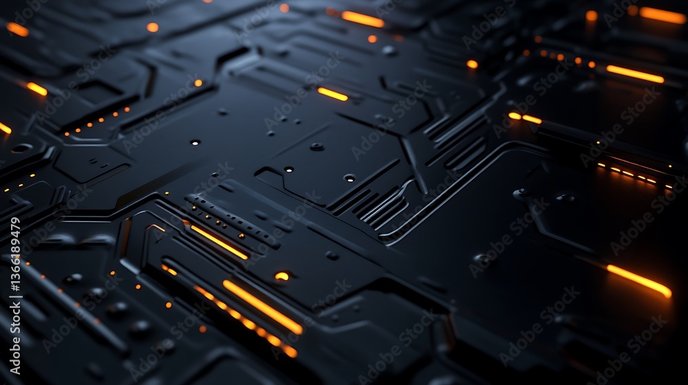 Poster futuristic dark surface texture with glowing lights, technological abstract background for design pr