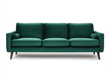 Fototapeta premium Stylish Green Velvet Sofa with Pillows for Living Room Interior Design