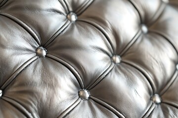 Naklejka premium Luxurious Cream Leather Upholstery with Button-Tufted Pattern - Closeup Texture Background