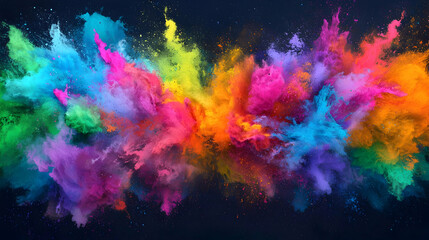 Exploding Vivid Colors Against Dark Background Displaying Bright Multicolored Powder Splatter with Textured Effect and Dynamic Energy