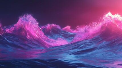 Futuristic night seascape with neon waves and glowing foam under a dark sky – vibrant digital fantasy artwork with sci-fi aesthetic