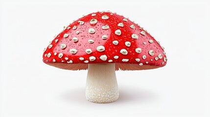 Beautiful red mushroom with smooth cap presented on a crisp white background highlighting its unique features and color