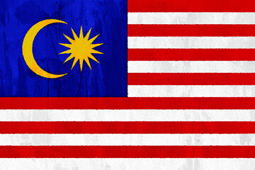A vector illustration of national symbols with red, white, and blue stripes and stars, including the malaysia flag and a grunge malaysia flag