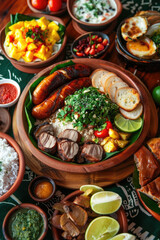 Brazil Independence Day, traditional Brazilian cuisine, national dishes, festive family dinner, vertical banner