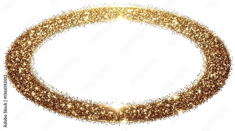 Poster golden oval frame shining with sparkly particles, decorative design element for festive occasions an