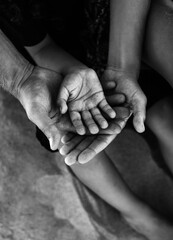 Manos de una familia en blanco y negro