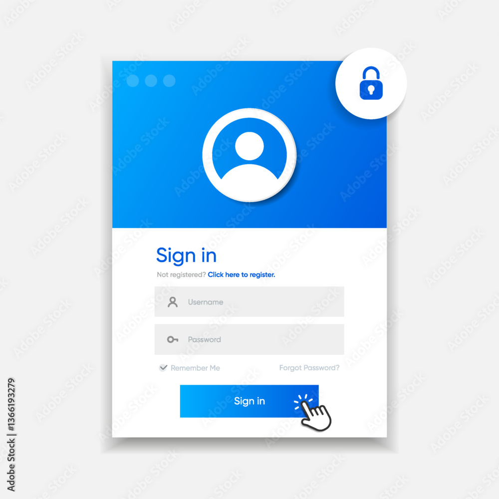 Aufkleber Set of Sign Up and Sign In forms. Registration and login forms page. Professional and User-friendly web and UI UX design elements. Modern Sign in and Register page. Username, email and password.