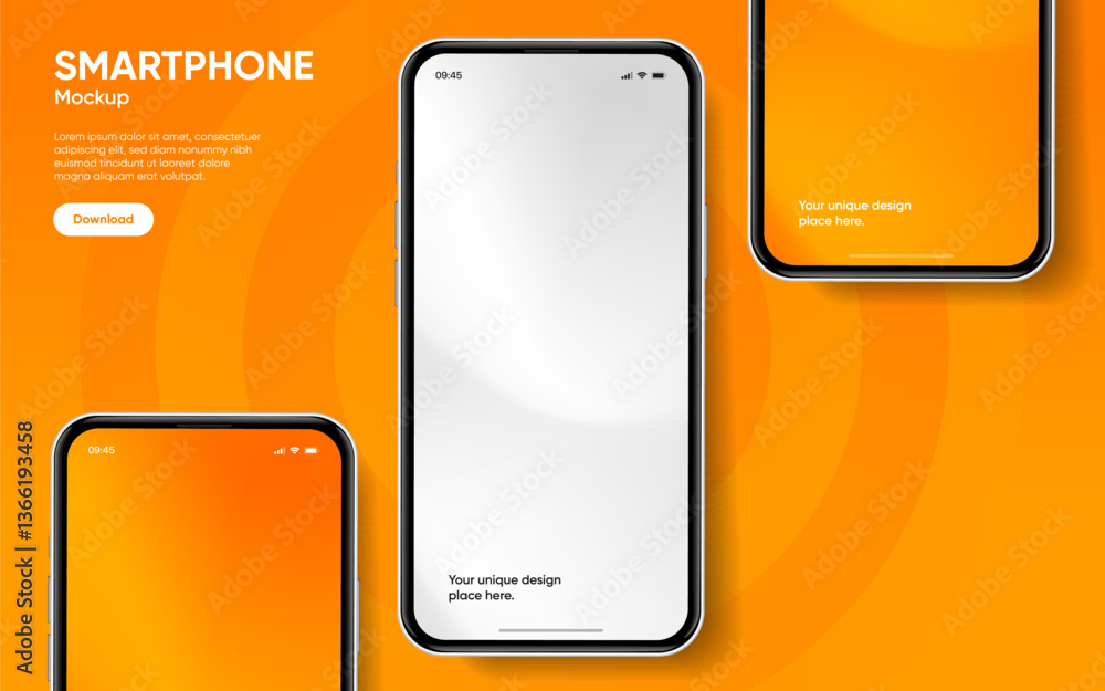 Poster Realistic smartphone mockup. Mobile phone vector with isolated on white background. Device front view. 3D mobile phone with shadow. Realistic, high quality smart phone mockup for ui ux presentation.