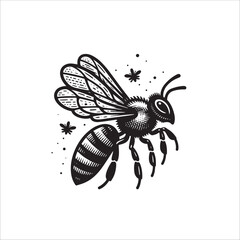 Obraz premium Simple Honeybee Queen Side View Vector Icon – Vintage Logo & Retro Illustration