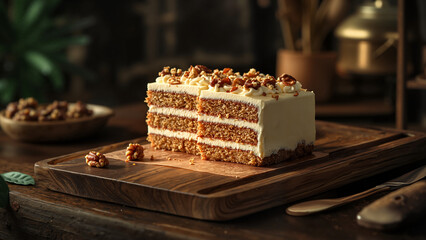 Pecan Cake Slices with Creamy Frosting Sophisticated Decadent Feel