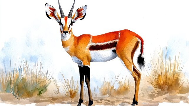 Stunning gazel isolated on a white background in a beautiful watercolor style showcasing high quality artistic detail