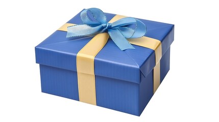 Obraz premium A blue gift box with a ribbon bow, isolated, perfect for a birthday surprise