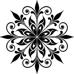 Elegant Floral Ornament Vector Design with Intricate Swirls and Leaves in Black