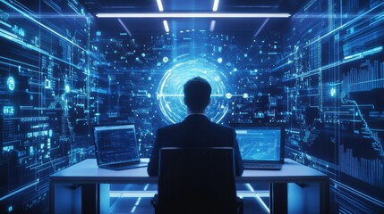 An AI powered system automating cybersecurity threat detection by analyzing real time network traffic and security events, futuristic AI-driven security platform, Cybersecurity technology style