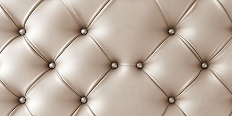 Luxurious Cream Leather Upholstery with Button-Tufted Pattern - Closeup Texture Background