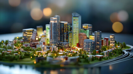 Fototapeta premium Cityscape Miniature Model At Night