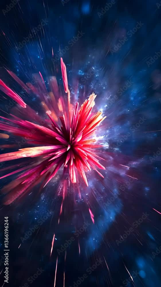 Poster dynamic explosion of color and light in a cosmic space environment showcasing vibrant pink and deep 