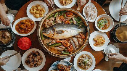 Chinese New Year Reunion Dinner, Top View