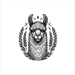 Fototapeta premium Simple Llama Face Head Front View Vector Icon – Vintage Logo & Retro Illustration