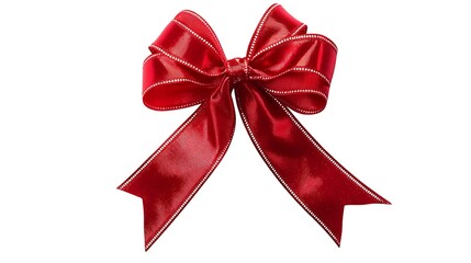 Fototapeta premium A festive red satin ribbon bow, isolated, perfect for holiday gift decoration or birthday present wrap