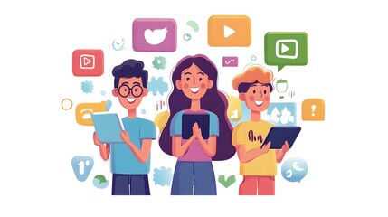 Creative Social Media Internet Concept Cartoon Vector Illustration for Diverse Audience