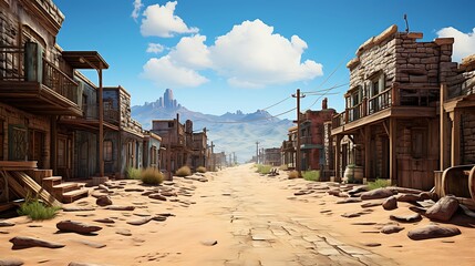 Fototapeta premium Deserted Western Town Under a Sunny Sky