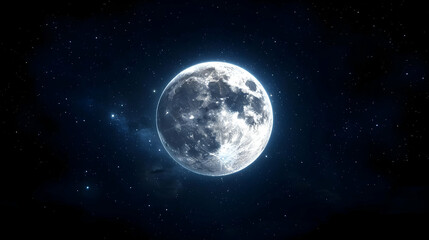 Fototapeta premium Glowing Full Moon In Dark Blue Space Filled With Many Small White Stars