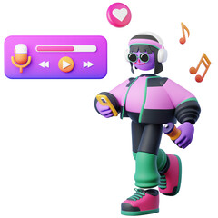 Woman Listening to Podcast while Jogging 3D character