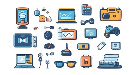 Professional Technology Icons and Signs Cartoon Vector Illustration for Visual Projects